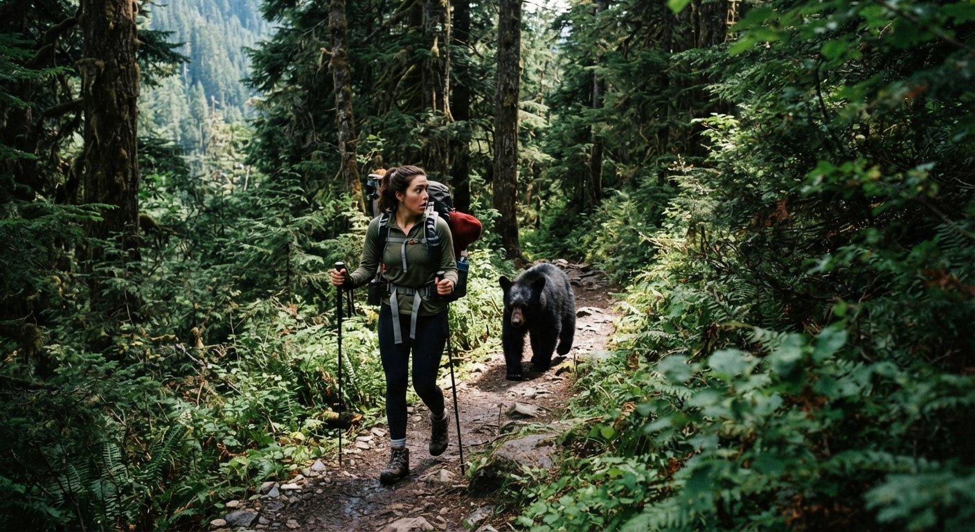 Image for cover of a a German language short story about a bear following hiker