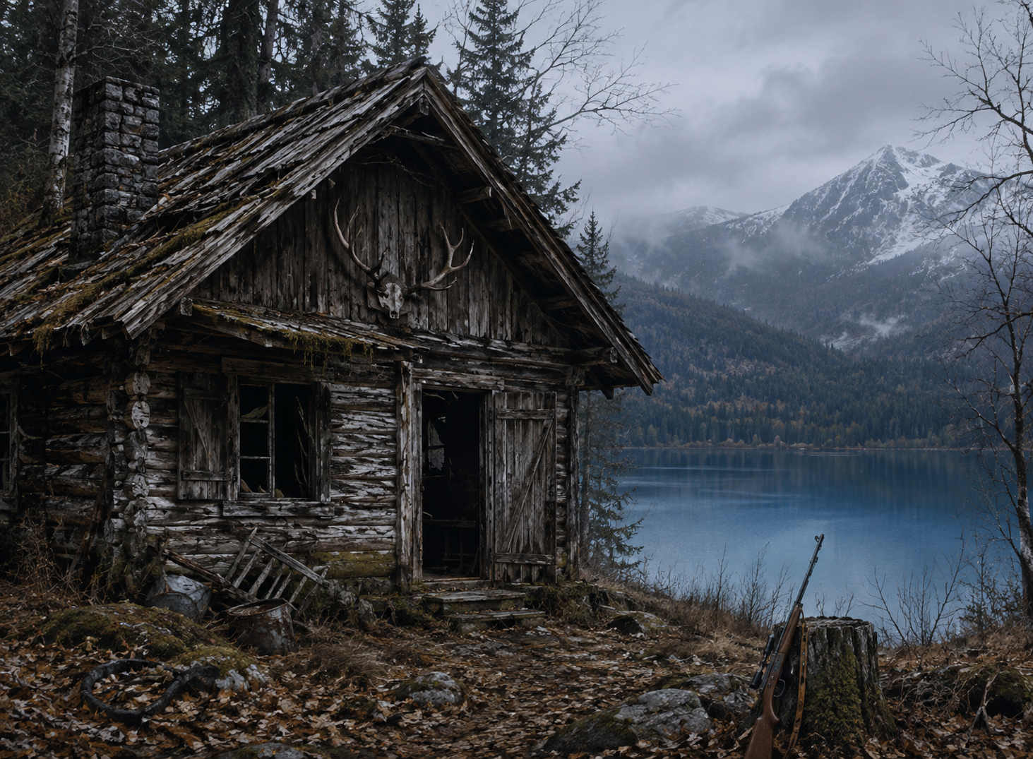 Das Geheimnis der alten Hütte (The Secret of the Old Cabin) - A small rustic wooden cabin nestled deep in a dense forest