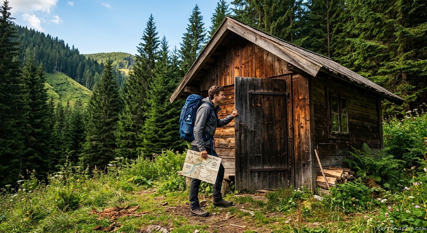 Die geheime Karte vom Grünen Fluss (The Secret Map of Green River) - A young man holding an old map in a cabin. Illustration by Shawn Frandsen