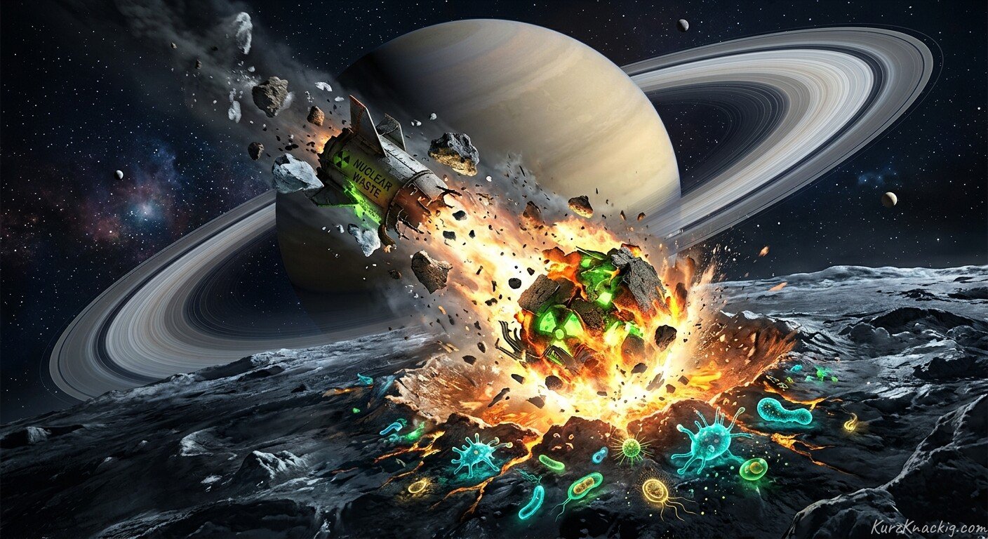 Image of nuclear waste crashing on to the moon Enceladus